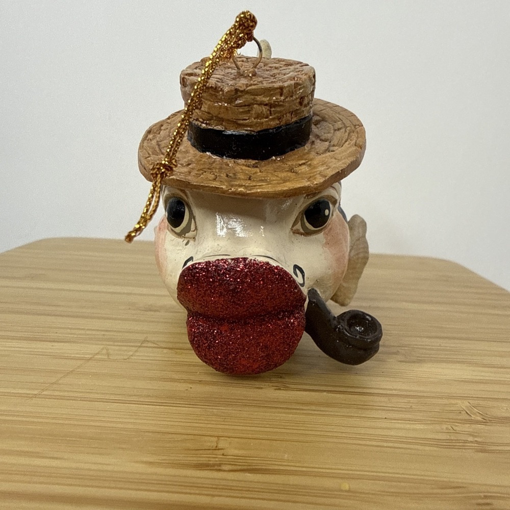 Katherines Collection Ornament Kissing‎ Fish Straw Hat Lips Pipe Red Glitter